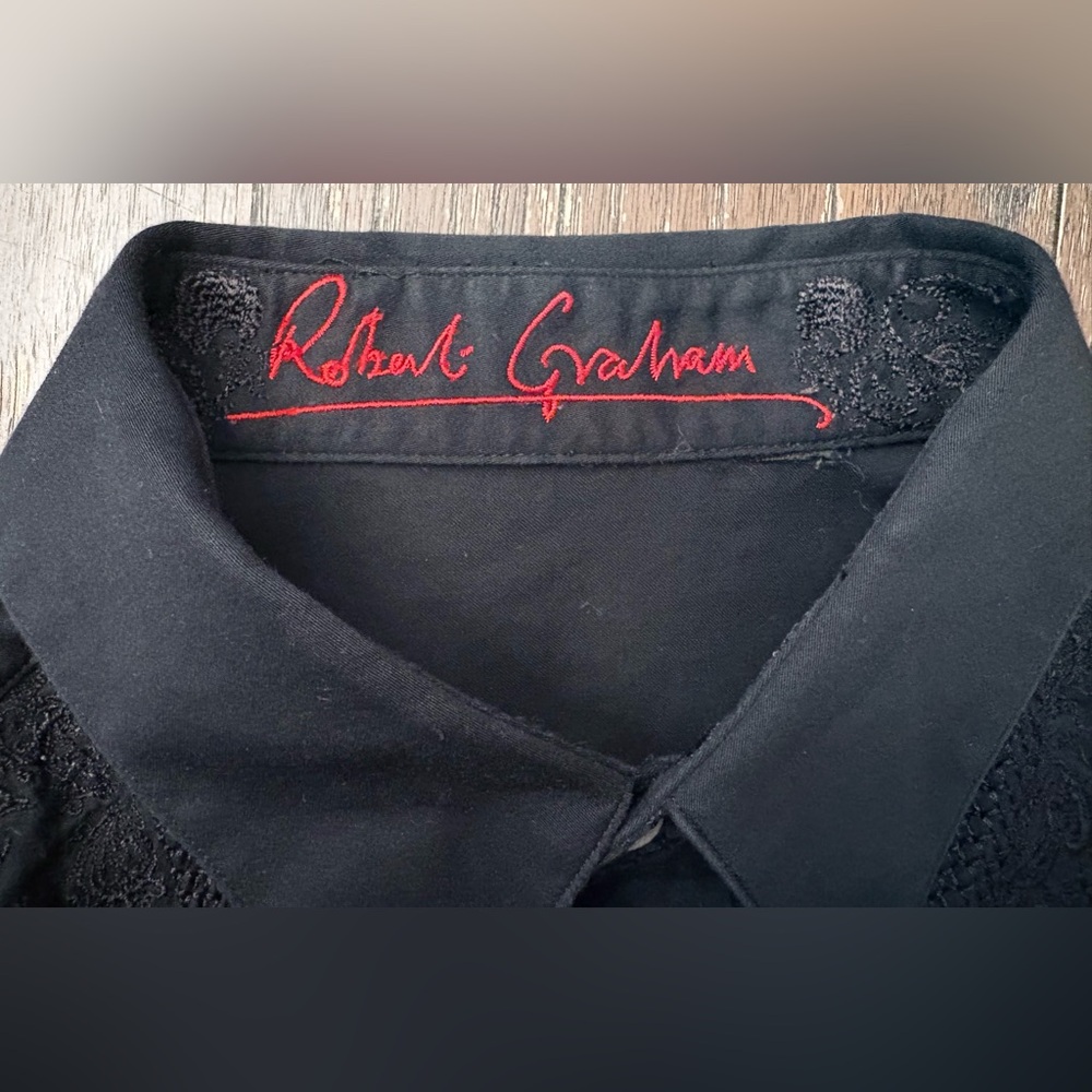 Robert Graham Black Embroidered Button Down Shirt Large - Picture 8 of 10